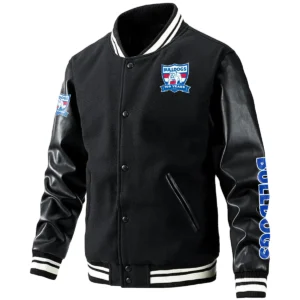 Western Bulldogs AFL Exclusive Logo Leather Baseball Jacket Sleeves HOAFL310525BBJ01WB - Black