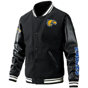 West Coast Eagles AFL Exclusive Logo Leather Baseball Jacket Sleeves HOAFL310525BBJ01WCE - Black