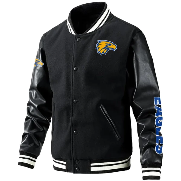 West Coast Eagles AFL Exclusive Logo Leather Baseball Jacket Sleeves HOAFL310525BBJ01WCE - Black
