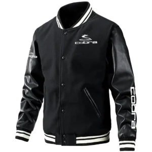 Cobra Golf Exclusive Logo Leather Baseball Jacket Sleeves Golf HOGF300525BB01CB - Black