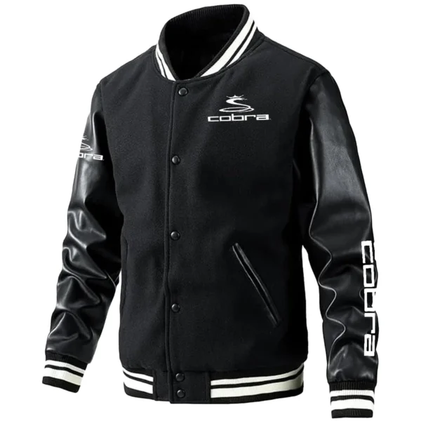 Cobra Golf Exclusive Logo Leather Baseball Jacket Sleeves Golf HOGF300525BB01CB - Black