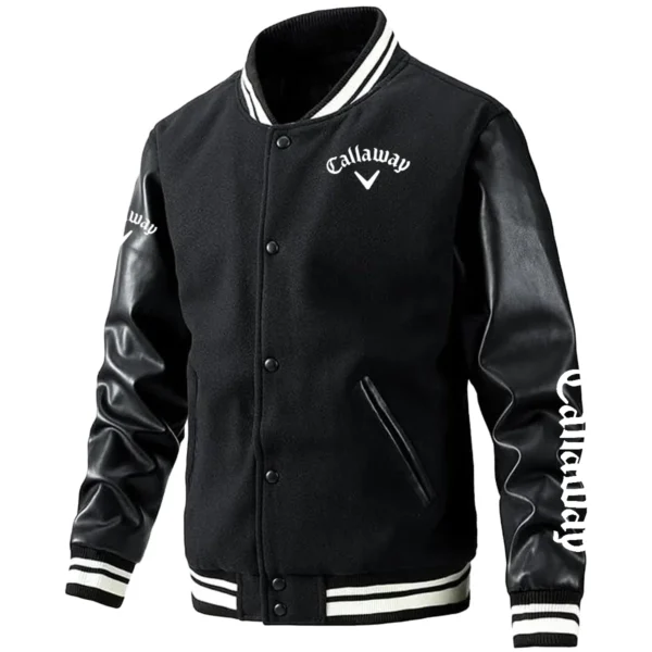 Callaway Exclusive Logo Leather Baseball Jacket Sleeves Golf HOGF300525BB01CLW - Black