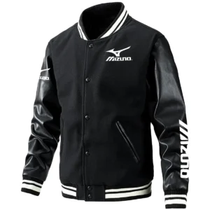 Mizuno Exclusive Logo Leather Baseball Jacket Sleeves Golf HOGF300525BB01MIZ - Black