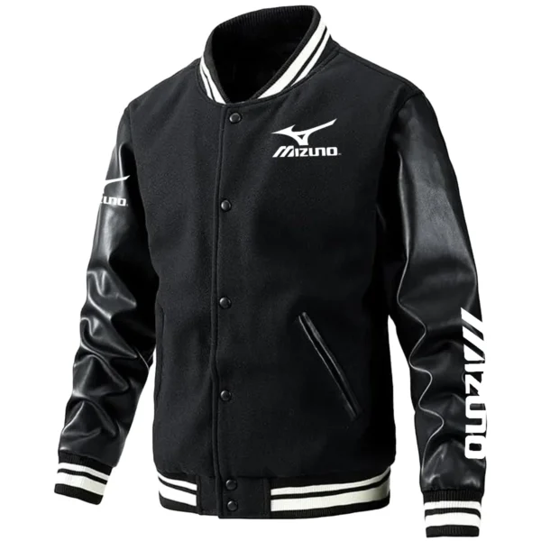 Mizuno Exclusive Logo Leather Baseball Jacket Sleeves Golf HOGF300525BB01MIZ - Black