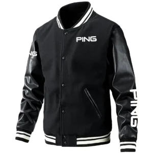 Ping Exclusive Logo Leather Baseball Jacket Sleeves Golf HOGF300525BB01PI - Black