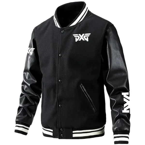 PXG Exclusive Logo Leather Baseball Jacket Sleeves Golf HOGF300525BB01PXG - Black