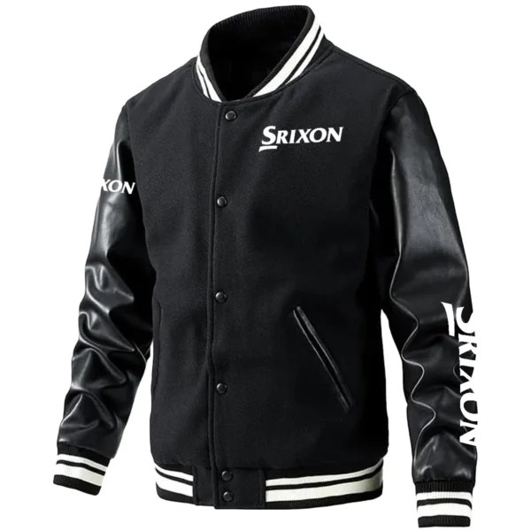 Srixon Exclusive Logo Leather Baseball Jacket Sleeves Golf HOGF300525BB01SR - Black