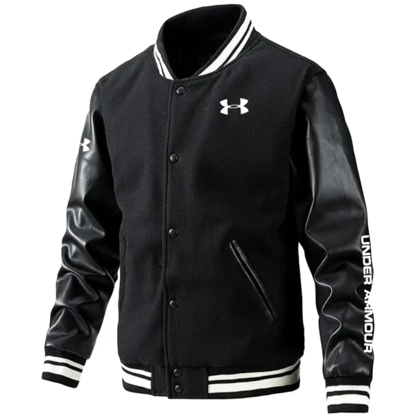 Under Armour Exclusive Logo Leather Baseball Jacket Sleeves Golf HOGF300525BB01UA - Black