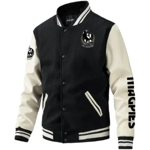 Collingwood Magpies AFL Exclusive Logo Leather Baseball Jacket Sleeves HOAFL310525BBJ01COLL - Black White