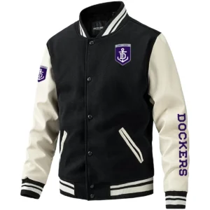 Fremantle Dockers AFL Exclusive Logo Leather Baseball Jacket Sleeves HOAFL310525BBJ01FRE - Black White