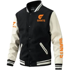 GWS Giants AFL Exclusive Logo Leather Baseball Jacket Sleeves HOAFL310525BBJ01GWS - Black White