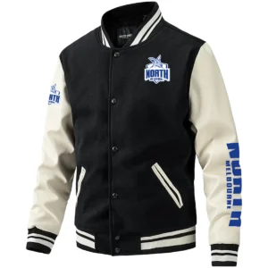 North Melbourne Kangaroos AFL Exclusive Logo Leather Baseball Jacket Sleeves HOAFL310525BBJ01NMFC - Black White