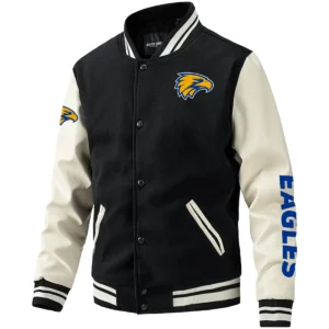 West Coast Eagles AFL Exclusive Logo Leather Baseball Jacket Sleeves HOAFL310525BBJ01WCE - Black White