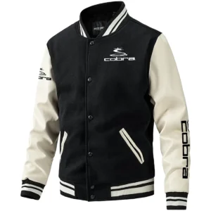 Cobra Golf Exclusive Logo Leather Baseball Jacket Sleeves Golf HOGF300525BB01CB - Black White