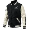 Mizuno Exclusive Logo Leather Baseball Jacket Sleeves Golf HOGF300525BB01MIZ - Black White