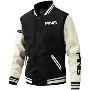 Ping Exclusive Logo Leather Baseball Jacket Sleeves Golf HOGF300525BB01PI - Black White