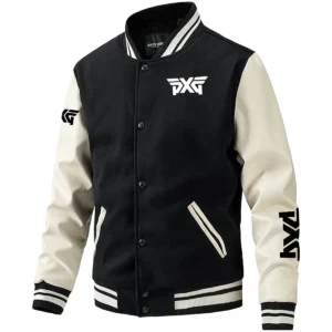 PXG Exclusive Logo Leather Baseball Jacket Sleeves Golf HOGF300525BB01PXG - Black White
