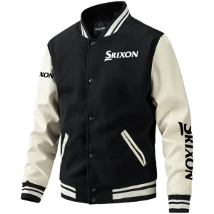 Srixon Exclusive Logo Leather Baseball Jacket Sleeves Golf HOGF300525BB01SR - Black White