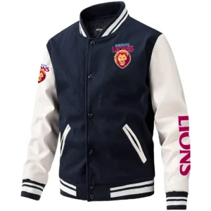 Brisbane Lions AFL Exclusive Logo Leather Baseball Jacket Sleeves HOAFL310525BBJ01BL - Dark Blue