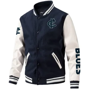 Carlton Blues AFL Exclusive Logo Leather Baseball Jacket Sleeves HOAFL310525BBJ01CARL - Dark Blue
