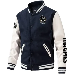 Collingwood Magpies AFL Exclusive Logo Leather Baseball Jacket Sleeves HOAFL310525BBJ01COLL - Dark Blue