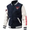 Essendon Bombers AFL Exclusive Logo Leather Baseball Jacket Sleeves HOAFL310525BBJ01ESS - Dark Blue