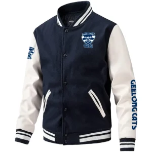 Geelong Cats AFL Exclusive Logo Leather Baseball Jacket Sleeves HOAFL310525BBJ01GEEL - Dark Blue