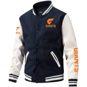 GWS Giants AFL Exclusive Logo Leather Baseball Jacket Sleeves HOAFL310525BBJ01GWS - Dark Blue