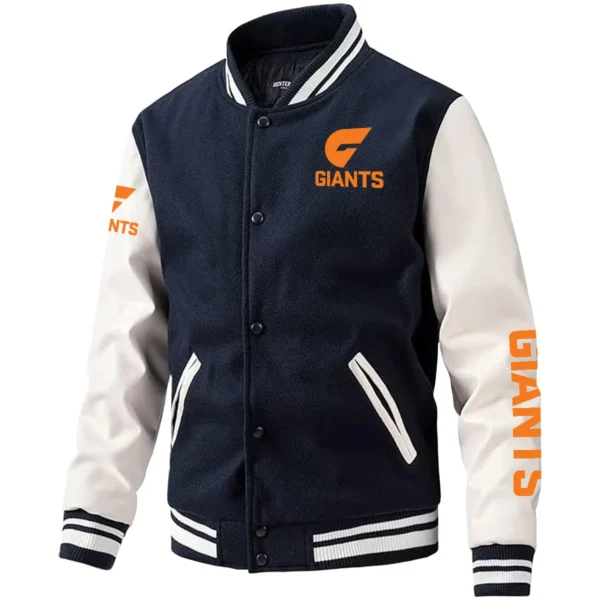 GWS Giants AFL Exclusive Logo Leather Baseball Jacket Sleeves HOAFL310525BBJ01GWS - Dark Blue