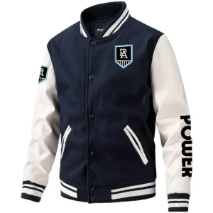 Port Adelaide Power AFL Exclusive Logo Leather Baseball Jacket Sleeves HOAFL310525BBJ01PORT - Dark Blue