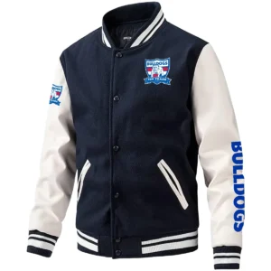 Western Bulldogs AFL Exclusive Logo Leather Baseball Jacket Sleeves HOAFL310525BBJ01WB - Dark Blue