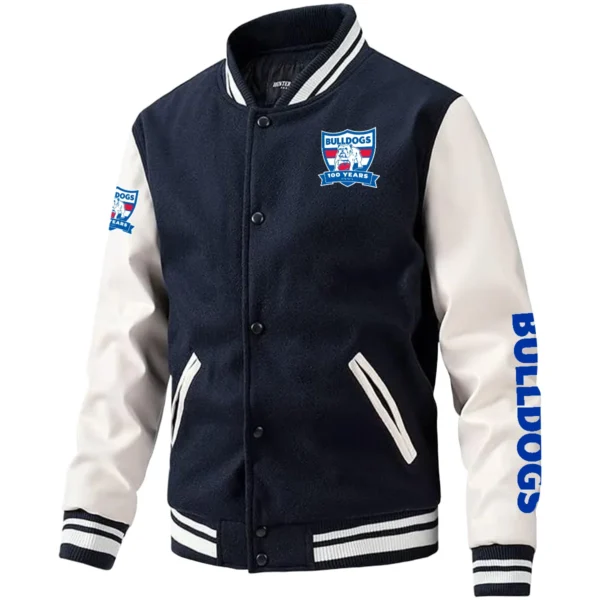 Western Bulldogs AFL Exclusive Logo Leather Baseball Jacket Sleeves HOAFL310525BBJ01WB - Dark Blue