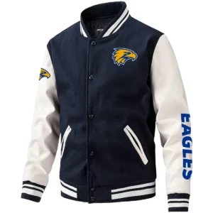 West Coast Eagles AFL Exclusive Logo Leather Baseball Jacket Sleeves HOAFL310525BBJ01WCE - Dark Blue