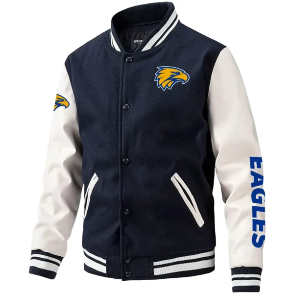 West Coast Eagles AFL Exclusive Logo Leather Baseball Jacket Sleeves HOAFL310525BBJ01WCE - Dark Blue
