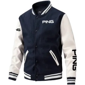 Ping Exclusive Logo Leather Baseball Jacket Sleeves Golf HOGF300525BB01PI - Dark Blue