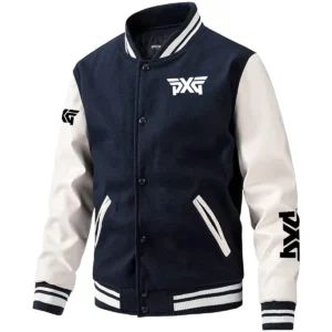 PXG Exclusive Logo Leather Baseball Jacket Sleeves Golf HOGF300525BB01PXG - Dark Blue