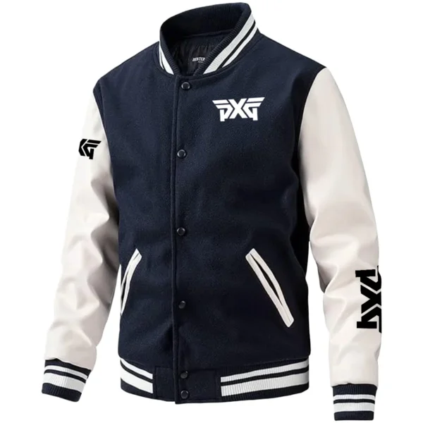 PXG Exclusive Logo Leather Baseball Jacket Sleeves Golf HOGF300525BB01PXG - Dark Blue