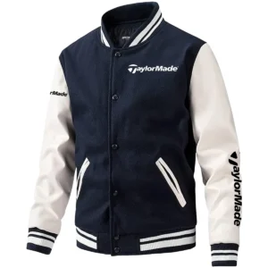 TaylorMade Exclusive Logo Leather Baseball Jacket Sleeves Golf HOGF300525BB01TM - Dark Blue