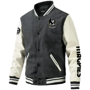 Collingwood Magpies AFL Exclusive Logo Leather Baseball Jacket Sleeves HOAFL310525BBJ01COLL - Gray