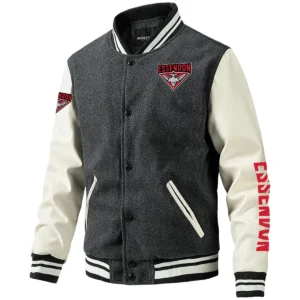 Essendon Bombers AFL Exclusive Logo Leather Baseball Jacket Sleeves HOAFL310525BBJ01ESS - Gray