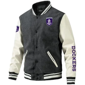 Fremantle Dockers AFL Exclusive Logo Leather Baseball Jacket Sleeves HOAFL310525BBJ01FRE - Gray