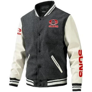 Gold Coast SUNS AFL Exclusive Logo Leather Baseball Jacket Sleeves HOAFL310525BBJ01GCFC - Gray
