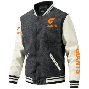 GWS Giants AFL Exclusive Logo Leather Baseball Jacket Sleeves HOAFL310525BBJ01GWS - Gray