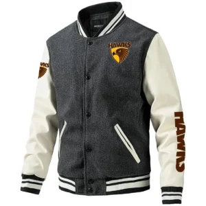 Hawthorn Hawks AFL Exclusive Logo Leather Baseball Jacket Sleeves HOAFL310525BBJ01HAW - Gray