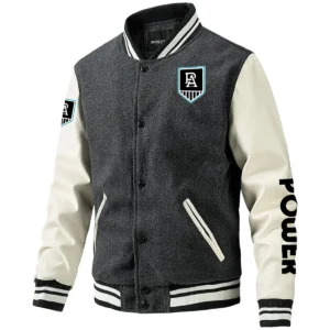 Port Adelaide Power AFL Exclusive Logo Leather Baseball Jacket Sleeves HOAFL310525BBJ01PORT - Gray