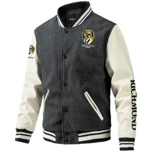 Richmond Tigers AFL Exclusive Logo Leather Baseball Jacket Sleeves HOAFL310525BBJ01RICH - Gray
