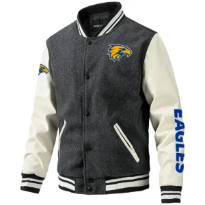 West Coast Eagles AFL Exclusive Logo Leather Baseball Jacket Sleeves HOAFL310525BBJ01WCE - Gray