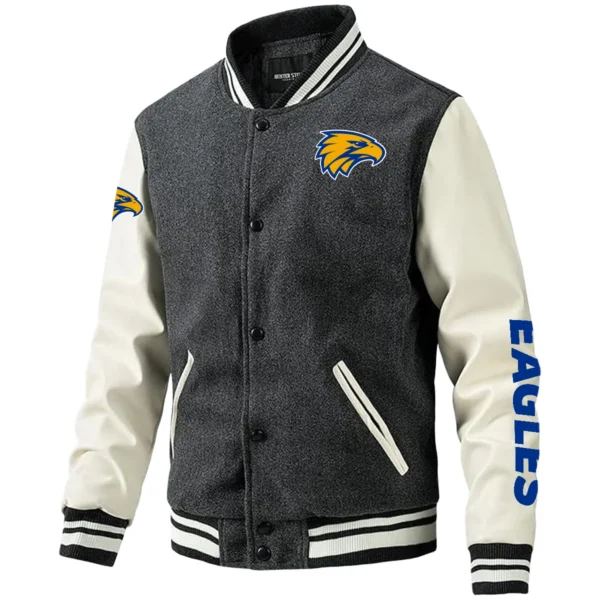 West Coast Eagles AFL Exclusive Logo Leather Baseball Jacket Sleeves HOAFL310525BBJ01WCE - Gray