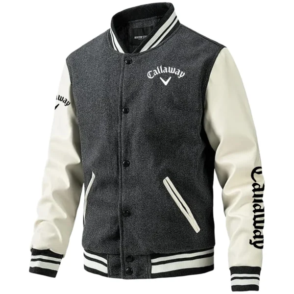 Callaway Exclusive Logo Leather Baseball Jacket Sleeves Golf HOGF300525BB01CLW - Gray