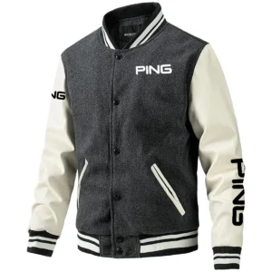 Ping Exclusive Logo Leather Baseball Jacket Sleeves Golf HOGF300525BB01PI - Gray